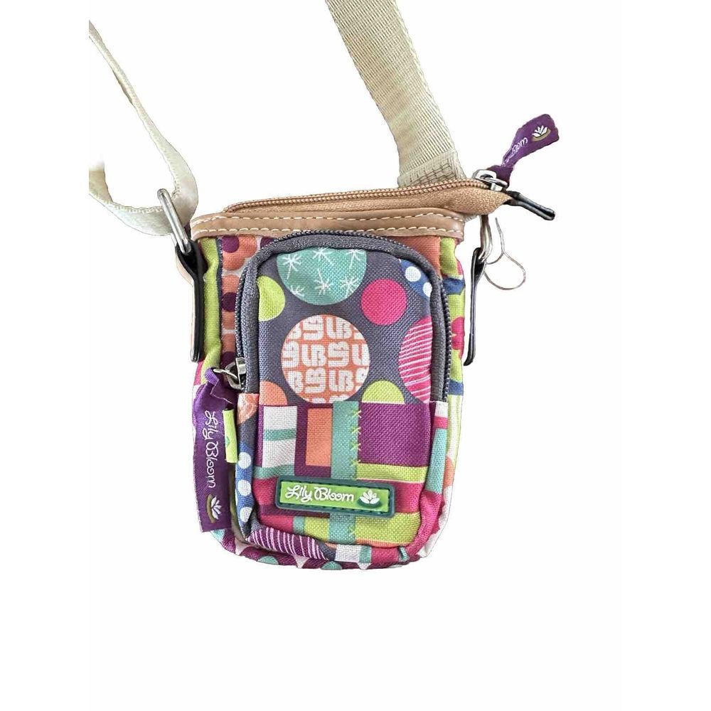 Lily Bloom Small Floral Crossbody Purse Canvas Strap Orange Green Purple NWOT